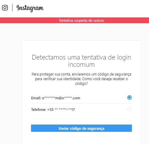 Instagram: detectamos uma tentativa de acesso incomum