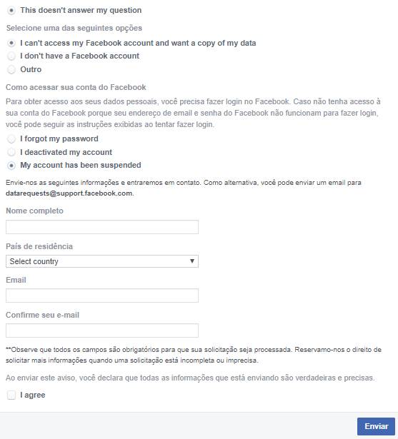 Solicitar e baixar dados de uma conta do Facebook desativada